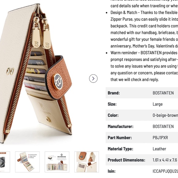 Bostanten Lnna Genuine Leather RFID Wallet - Cash Clutch - Picture 9 of 14